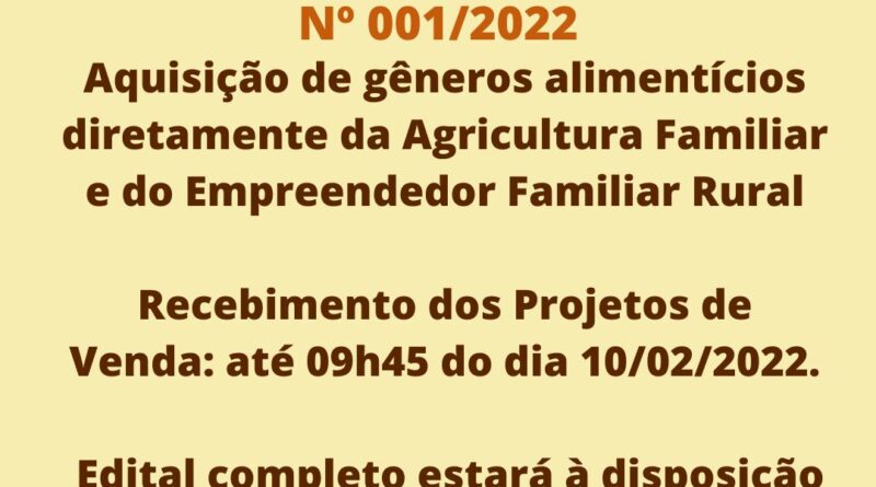 Edital de Chamada Pública nº 001/2022 Edital de Chamada Pública nº 001/2022