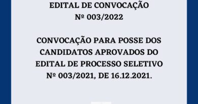 EDITAL DE CONVOCAÇÃO Nº 003/2022