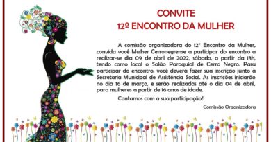 Convite 12º encontro da Mulher Cerronegrense