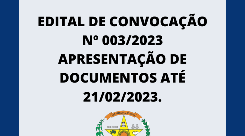 EDITAL DE CONVOCAÇÃO Nº 003/2023 - CONCURSO PÚBLICO - Prefeitura